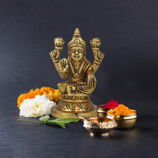 Lakshmi Statue Sitting On Base - 3 x 2 Inches | Antique Brass Idol/ Laxmi Statue/ Laxmi Idol for Pooja