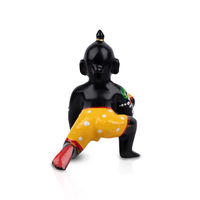 Crawling Krishna Statue - 5 x 4 Inches | Antique Brass Idol/ Painted Laddu Gopal Murti for Pooja