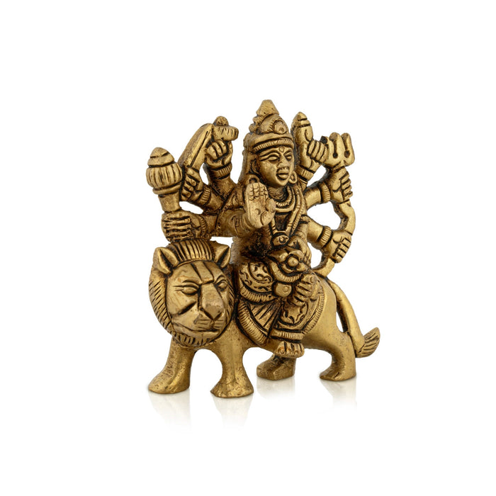 Durga Idol Sitting On Lion With 8 Hands - 3.25 x 3 Inches | Durga Murti/ Antique Brass Idol for Pooja