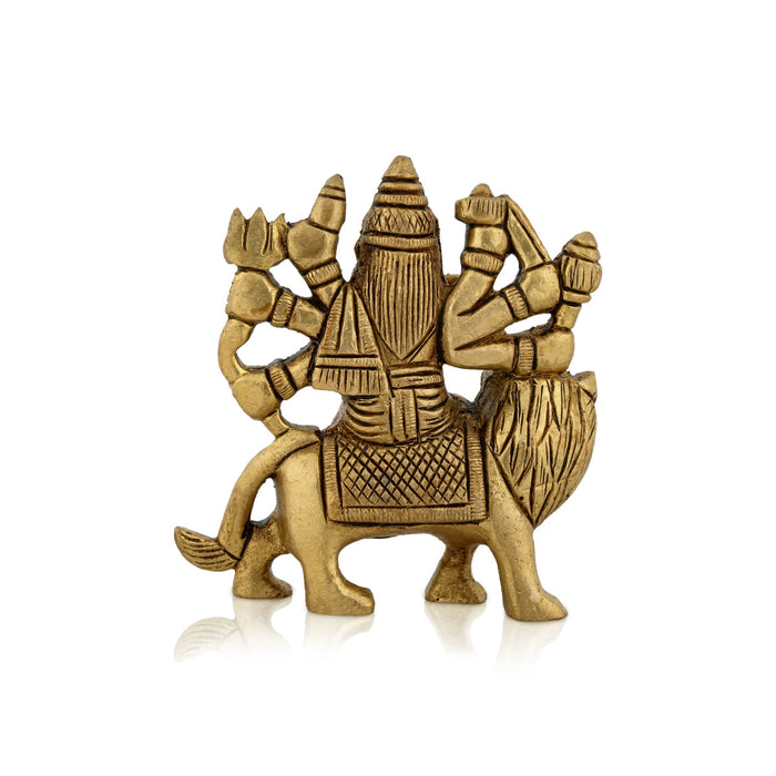 Durga Idol Sitting On Lion With 8 Hands - 3.25 x 3 Inches | Durga Murti/ Antique Brass Idol for Pooja