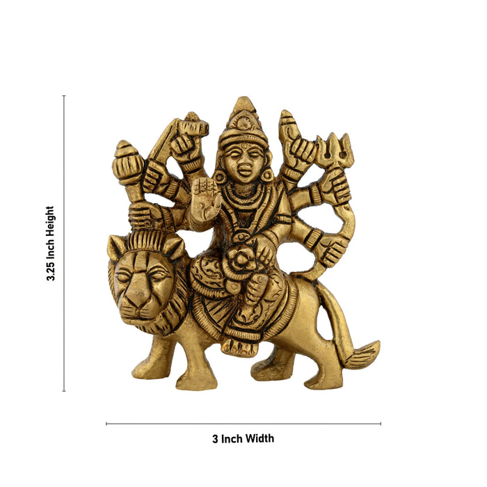 Durga Idol Sitting On Lion With 8 Hands - 3.25 x 3 Inches | Durga Murti/ Antique Brass Idol for Pooja
