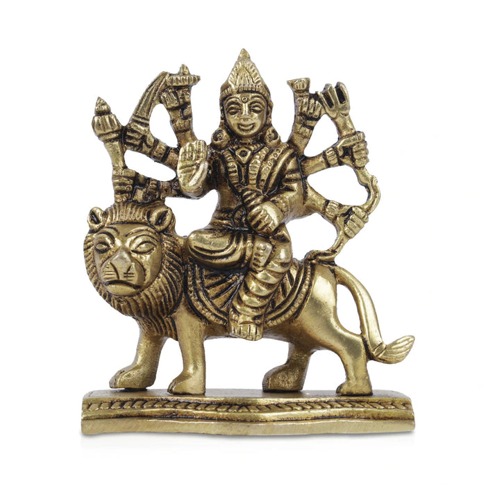Durga Idol With 8 Hands Sitting On Lion - 3.5 X 3 Inches | Durga Maa Idol/ Antique Brass Idol For Home Pooja