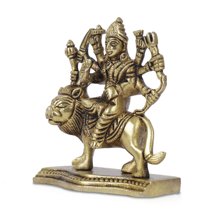 Durga Idol With 8 Hands Sitting On Lion - 3.5 X 3 Inches | Durga Maa Idol/ Antique Brass Idol For Home Pooja