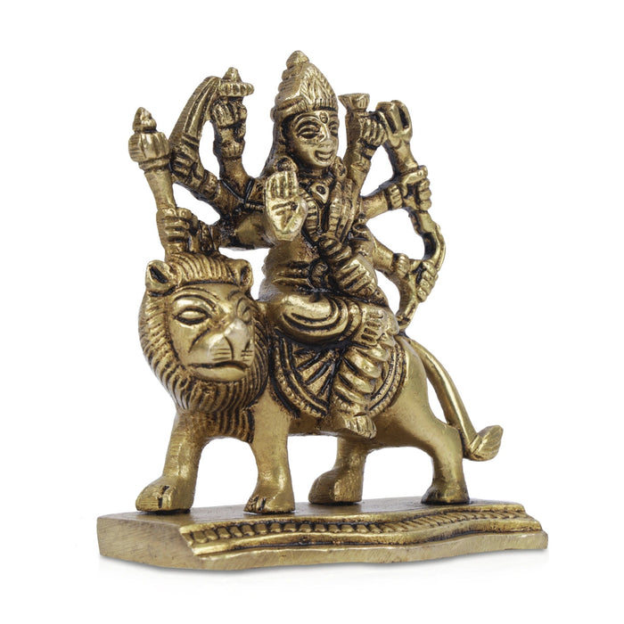 Durga Idol With 8 Hands Sitting On Lion - 3.5 X 3 Inches | Durga Maa Idol/ Antique Brass Idol For Home Pooja
