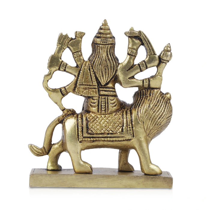 Durga Idol With 8 Hands Sitting On Lion - 3.5 X 3 Inches | Durga Maa Idol/ Antique Brass Idol For Home Pooja