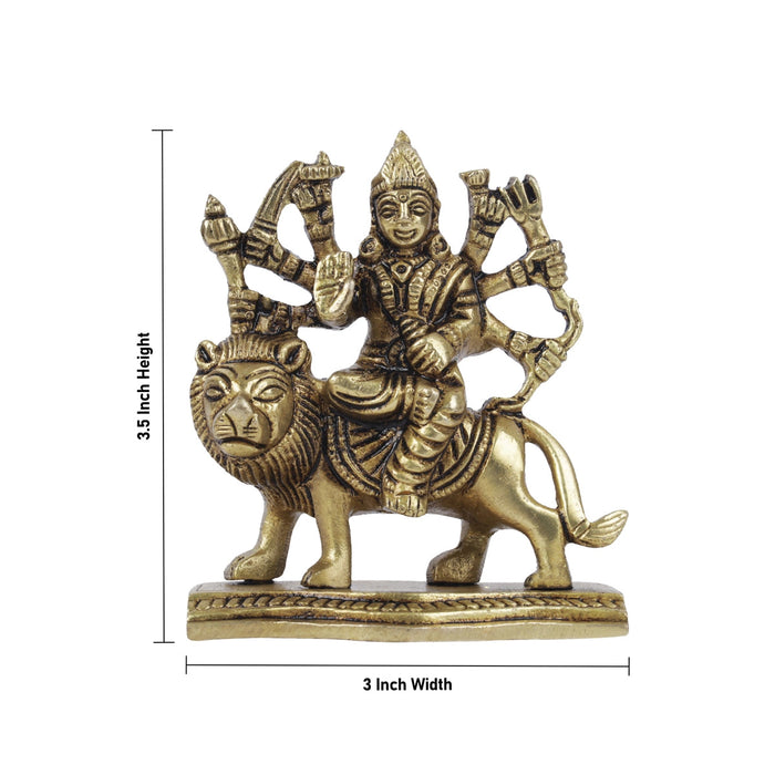 Durga Idol With 8 Hands Sitting On Lion - 3.5 X 3 Inches | Durga Maa Idol/ Antique Brass Idol For Home Pooja