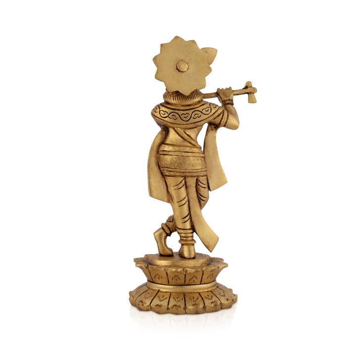 Lord Krishna Standin On Lotus Base Murti - 7.5 x 4.5 Inches | Antique Brass Idol/ Krishnar Statue For Pooja