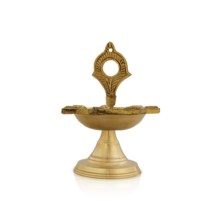 7 Face Brass Lamp With Base - 4 x 3 Inches | Brass Vilakku/ Brass Deepam/ Brass Pooja Diya for Home