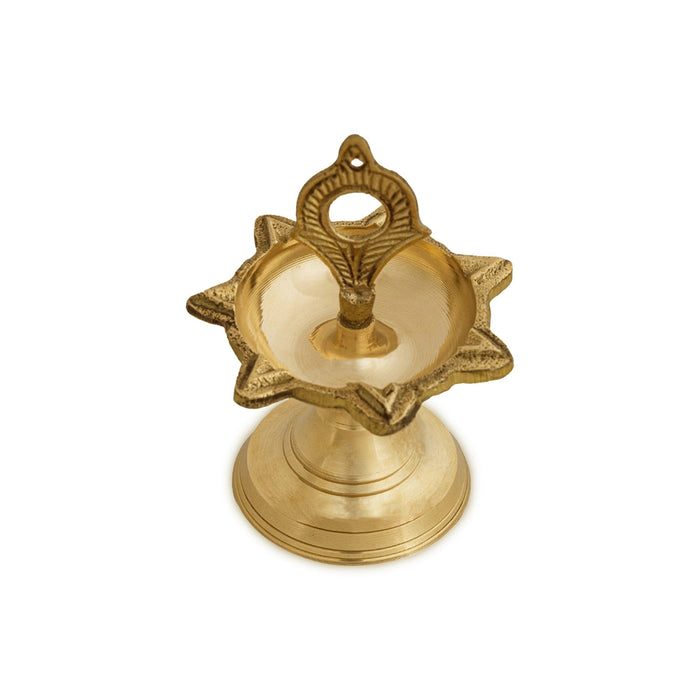 7 Face Brass Lamp With Base - 4 x 3 Inches | Brass Vilakku/ Brass Deepam/ Brass Pooja Diya for Home