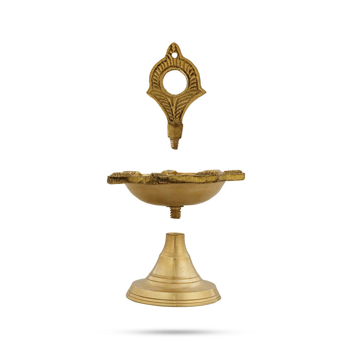 7 Face Brass Lamp With Base - 4 x 3 Inches | Brass Vilakku/ Brass Deepam/ Brass Pooja Diya for Home