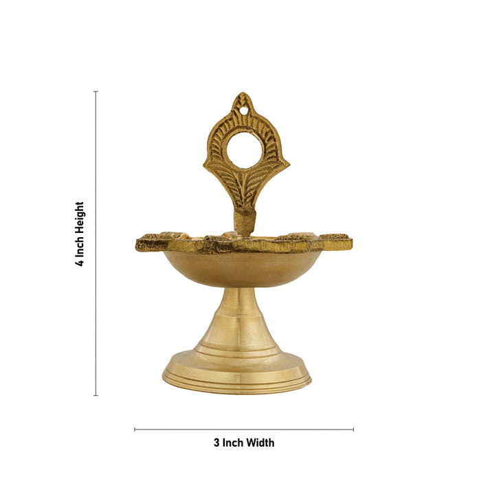 7 Face Brass Lamp With Base - 4 x 3 Inches | Brass Vilakku/ Brass Deepam/ Brass Pooja Diya for Home
