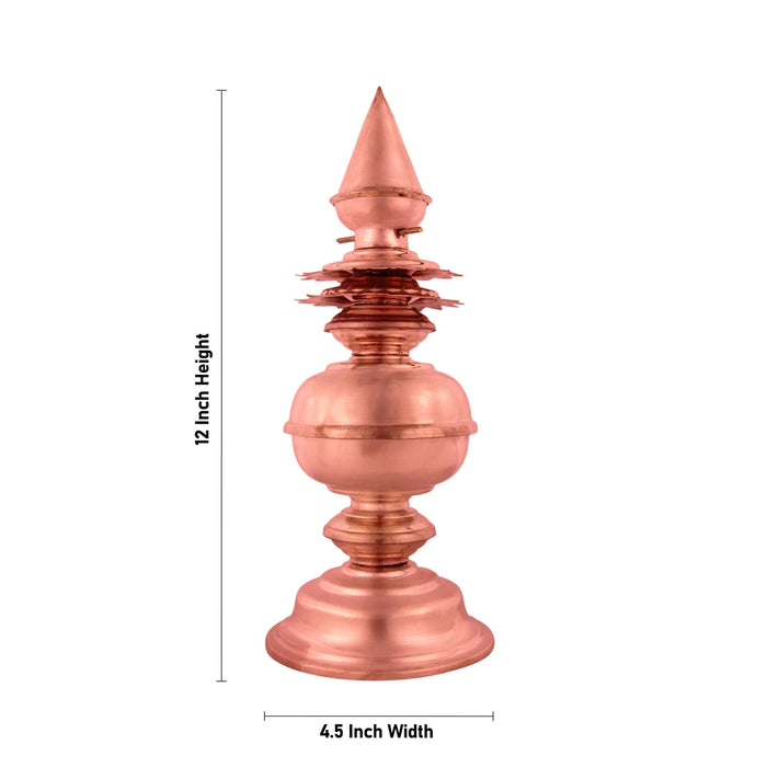 Temple Kalash - 12 x 4.5 Inches | Copper Temple Top Kalash/ Temple Gopura Kalasam