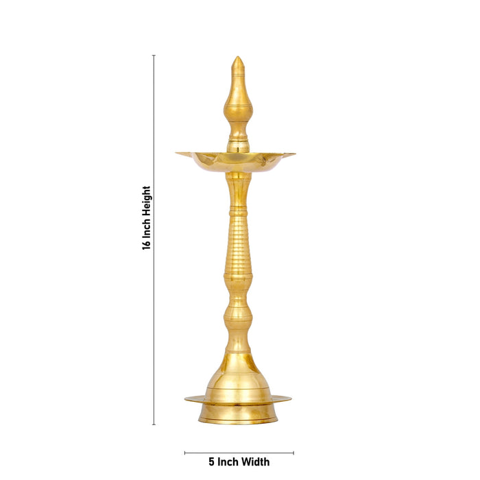 Kerala Kuthu Vilakku - 16 x 5 Inches | Kerala Vilakku/ 5 Face Brass Lamp/ Kerala Diya for Pooja