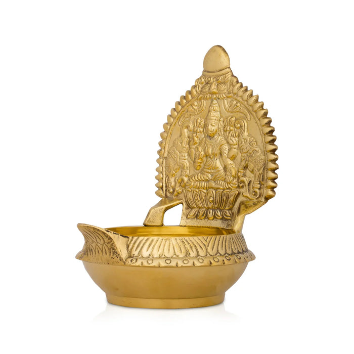 Kuber Kamakshi Lakshmi Lamp - 6 x 3.5 Inches | Brass Vilakku/ Laxmi Deepam for Pooja/ 460 Gms Approx