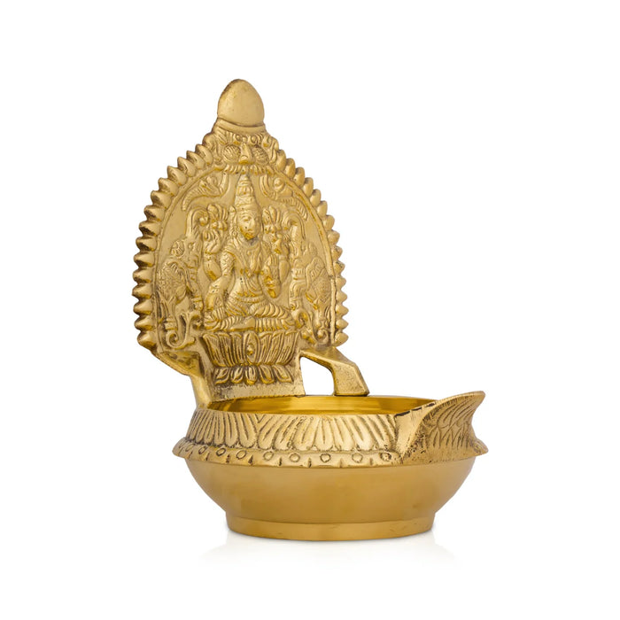 Kuber Kamakshi Lakshmi Lamp - 6 x 3.5 Inches | Brass Vilakku/ Laxmi Deepam for Pooja/ 460 Gms Approx