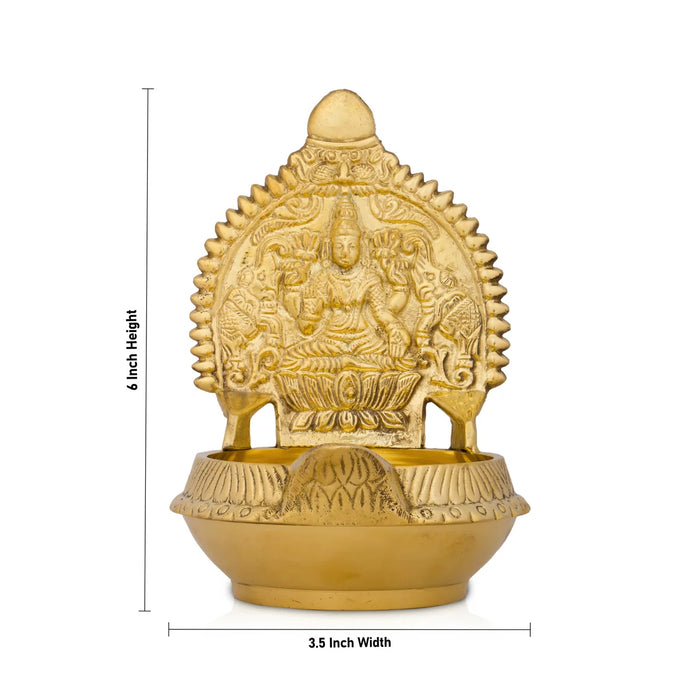 Kuber Kamakshi Lakshmi Lamp - 6 x 3.5 Inches | Brass Vilakku/ Laxmi Deepam for Pooja/ 460 Gms Approx