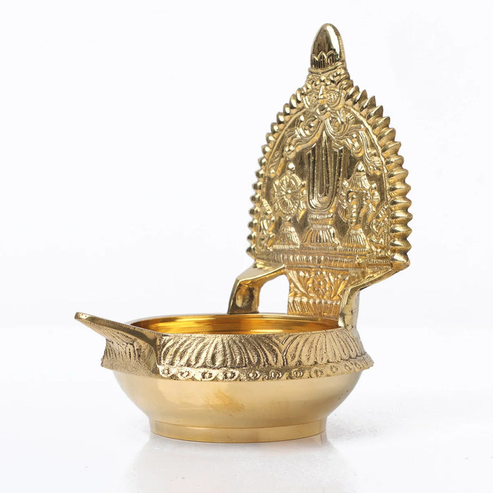 Kuber Kamakshi Lamp - 6 x 3.5 Inches | Namam Shank Chakra Design Brass Vilakku for Pooja/ 400 Gms Approx