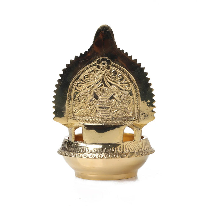 Kuber Kamakshi Lamp - 6 x 3.5 Inches | Namam Shank Chakra Design Brass Vilakku for Pooja/ 400 Gms Approx