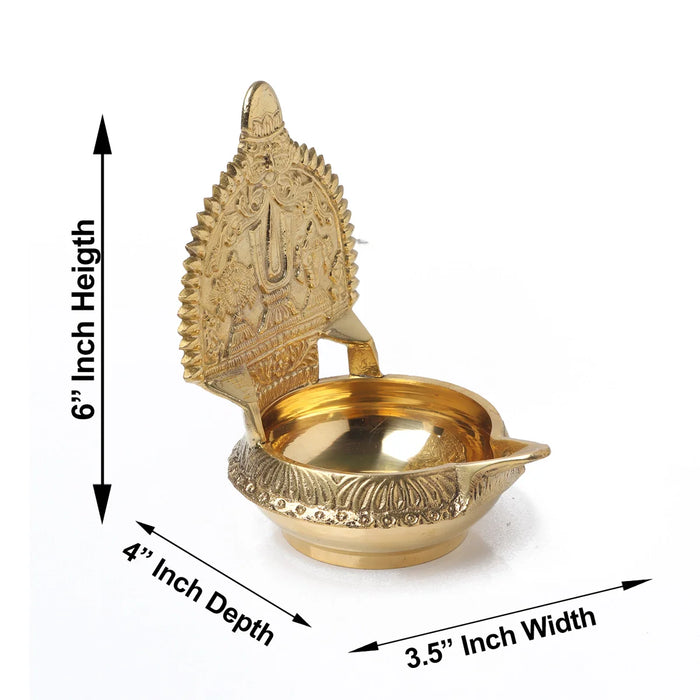 Kuber Kamakshi Lamp - 6 x 3.5 Inches | Namam Shank Chakra Design Brass Vilakku for Pooja/ 400 Gms Approx
