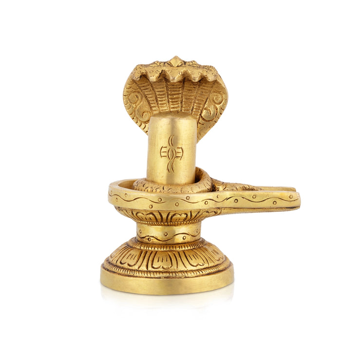Shivalingam with Nagam Statue - 4 x 3.5 Inches | Antique Brass Idol/ Shiv Ling With Nag Murti