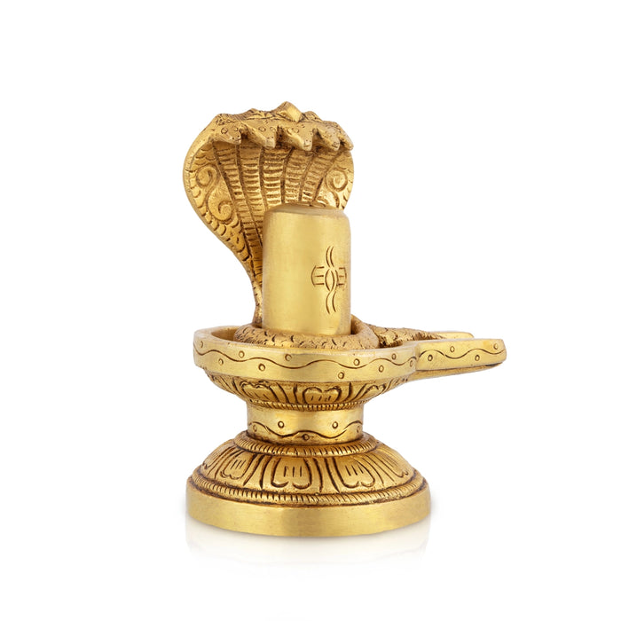 Shivalingam with Nagam Statue - 4 x 3.5 Inches | Antique Brass Idol/ Shiv Ling With Nag Murti