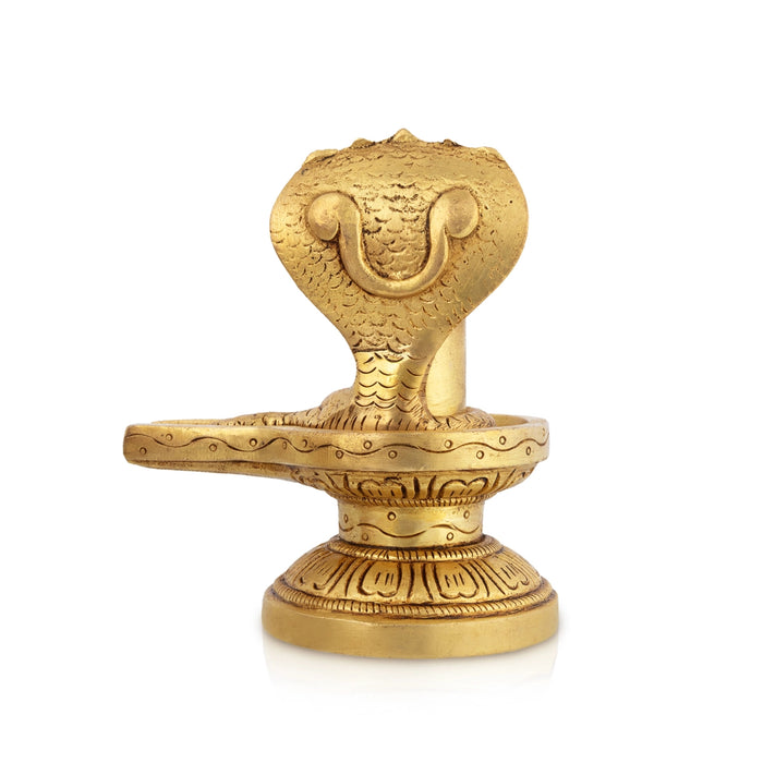 Shivalingam with Nagam Statue - 4 x 3.5 Inches | Antique Brass Idol/ Shiv Ling With Nag Murti