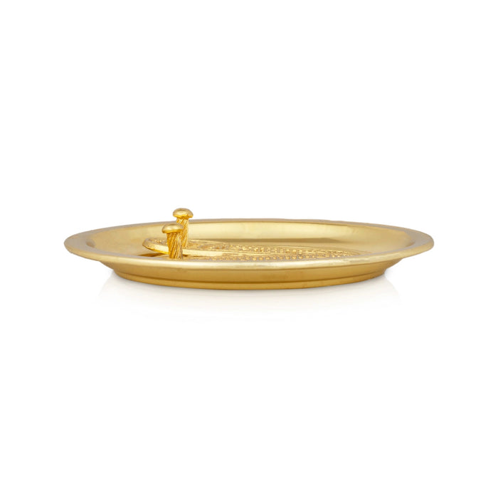 Vishnu Padham With Plate - 0.5 X 3.5 Inches | Gold Polish Vishnu Charan Paduka/ Metal Padham For Temple & Pooja