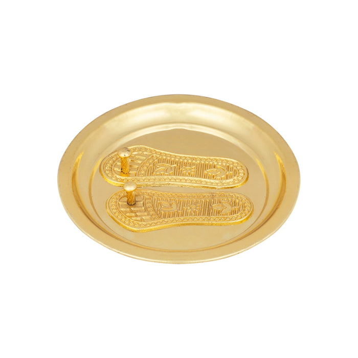 Vishnu Padham With Plate - 0.5 X 3.5 Inches | Gold Polish Vishnu Charan Paduka/ Metal Padham For Temple & Pooja