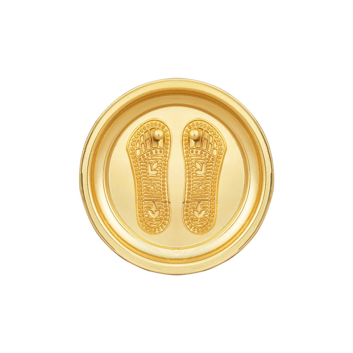 Vishnu Padham With Plate - 0.5 X 3.5 Inches | Gold Polish Vishnu Charan Paduka/ Metal Padham For Temple & Pooja