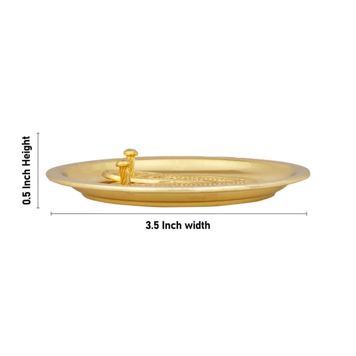 Vishnu Padham With Plate - 0.5 X 3.5 Inches | Gold Polish Vishnu Charan Paduka/ Metal Padham For Temple & Pooja