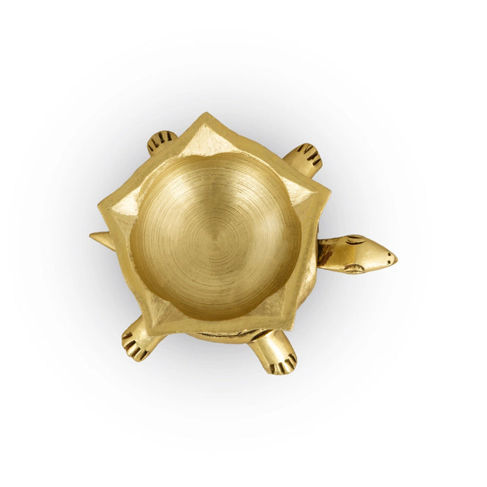 Brass Lamp With Tortoise Design Base - 1.5 x 2.75 Inches | Antique Polish Vilakku/ Brass Pooja Diya for Home