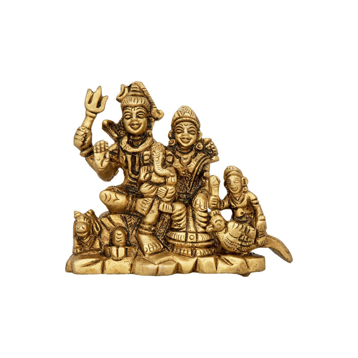 Shiv Family Murti With Base - 3 x 3.25 Inches | Antique Brass Idol/ Shiva Family Statue for Pooja
