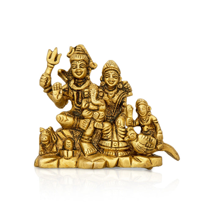 Shiv Family Murti With Base - 3 x 3.25 Inches | Antique Brass Idol/ Shiva Family Statue for Pooja