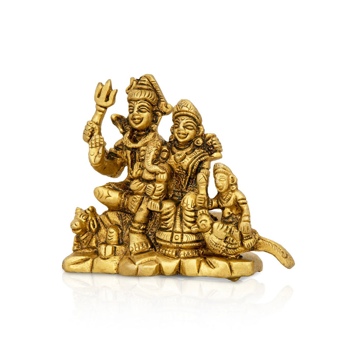 Shiv Family Murti With Base - 3 x 3.25 Inches | Antique Brass Idol/ Shiva Family Statue for Pooja