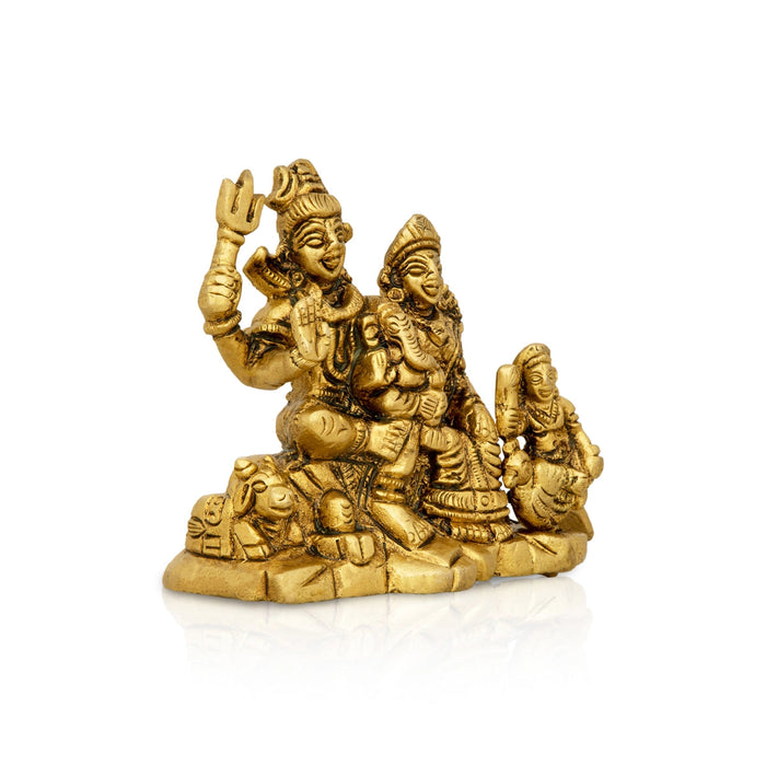Shiv Family Murti With Base - 3 x 3.25 Inches | Antique Brass Idol/ Shiva Family Statue for Pooja