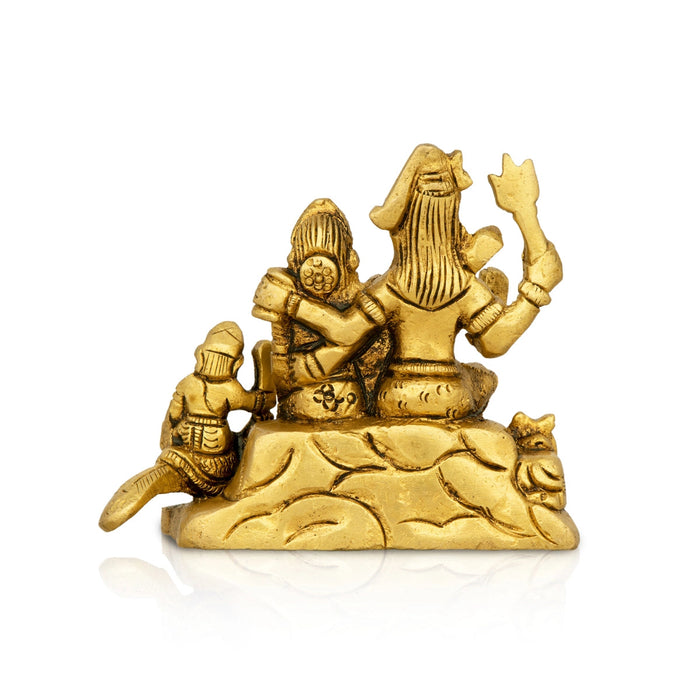Shiv Family Murti With Base - 3 x 3.25 Inches | Antique Brass Idol/ Shiva Family Statue for Pooja