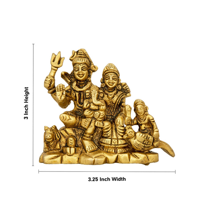 Shiv Family Murti With Base - 3 x 3.25 Inches | Antique Brass Idol/ Shiva Family Statue for Pooja