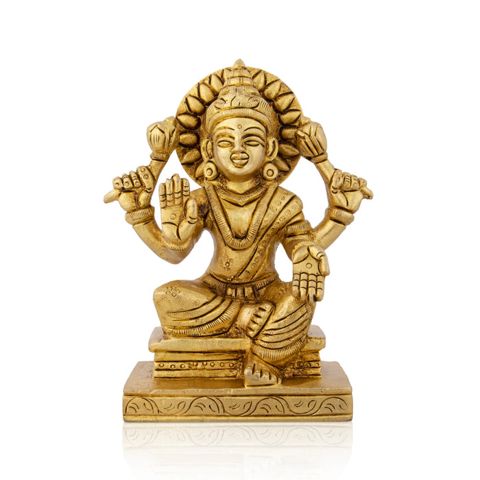 Lakshmi Statue Sitting On Base - 4.5 x 3.75 Inches | Antique Brass Idol/ Laxmi Statue/ Laxmi Idol for Pooja