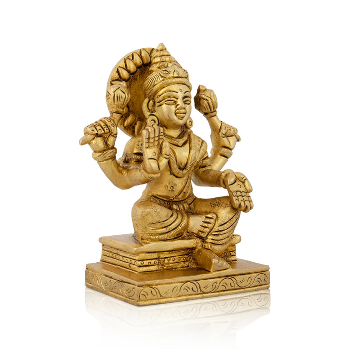 Lakshmi Statue Sitting On Base - 4.5 x 3.75 Inches | Antique Brass Idol/ Laxmi Statue/ Laxmi Idol for Pooja