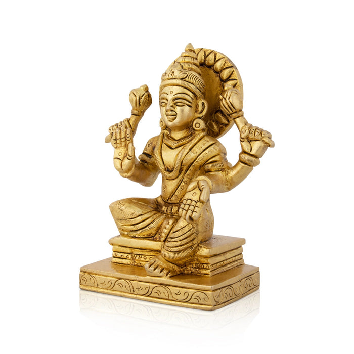 Lakshmi Statue Sitting On Base - 4.5 x 3.75 Inches | Antique Brass Idol/ Laxmi Statue/ Laxmi Idol for Pooja
