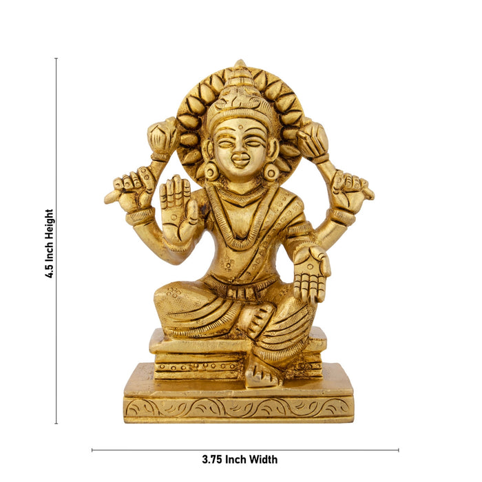 Lakshmi Statue Sitting On Base - 4.5 x 3.75 Inches | Antique Brass Idol/ Laxmi Statue/ Laxmi Idol for Pooja