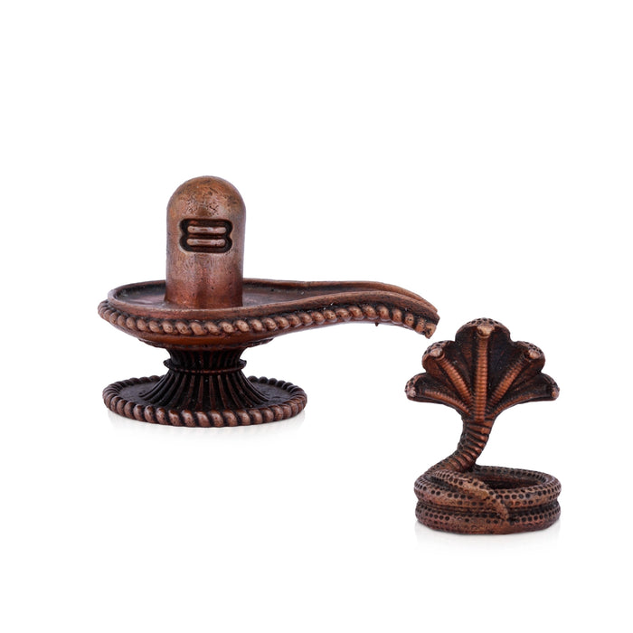Shivalingam with Nagam Statue - 2.3 x 2.5 Inches | Copper Idol/ Shiv Ling With Nag Murti