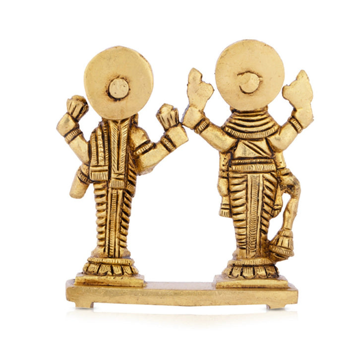 Vishnu Lakshmi Statue Standing On Base - 3 x 2.5 Inches | Antique Brass Idol/ Laxmi Vishnu Statue for Worship