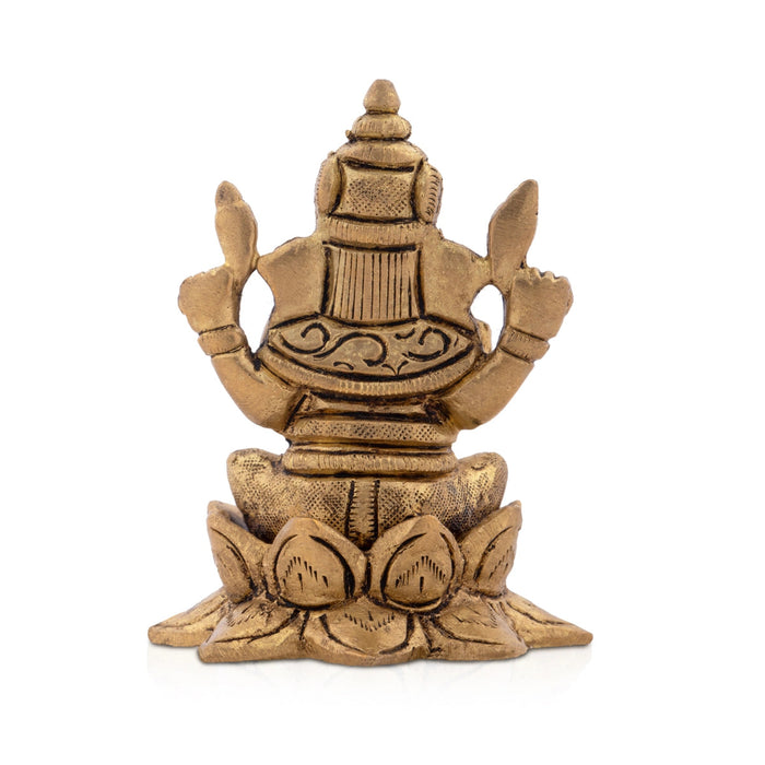 Ganesha Statue Sitting On Flower Base - 3 x 2.5 Inches | Antique Brass Idol/ Ganapathy Idol for Pooja