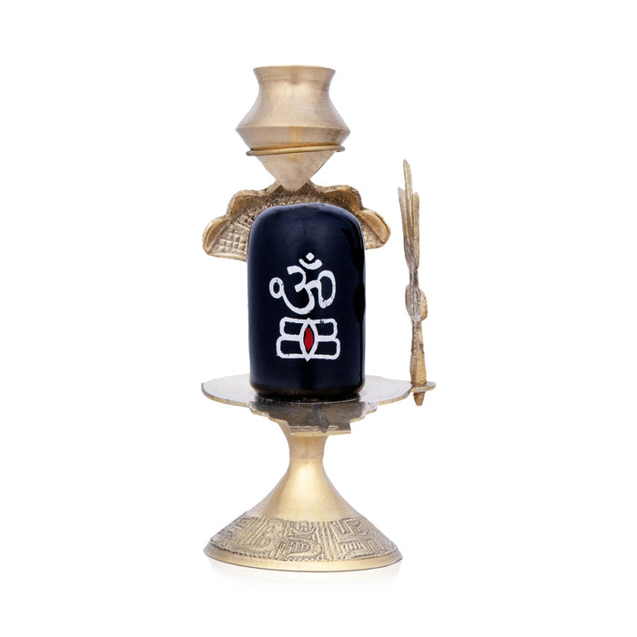 Black Shiva Lingam Statue With Nag Dhara Pot - 5 x 4 Inches | Brass Idol/ Shiv Ling Statue for Pooja