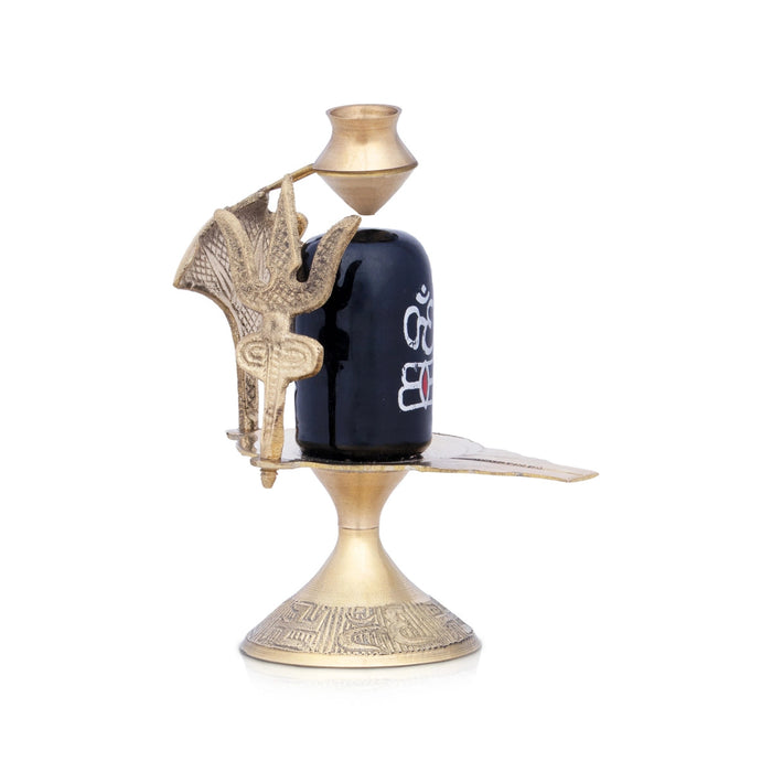 Black Shiva Lingam Statue With Nag Dhara Pot - 5 x 4 Inches | Brass Idol/ Shiv Ling Statue for Pooja
