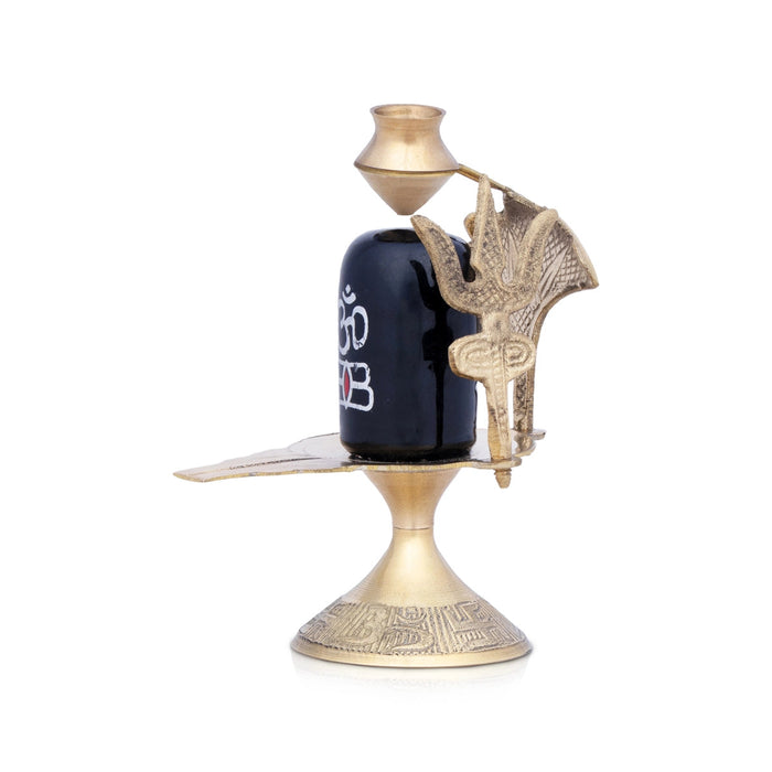Black Shiva Lingam Statue With Nag Dhara Pot - 5 x 4 Inches | Brass Idol/ Shiv Ling Statue for Pooja