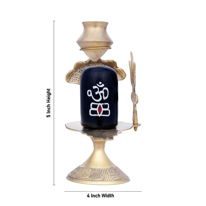 Black Shiva Lingam Statue With Nag Dhara Pot - 5 x 4 Inches | Brass Idol/ Shiv Ling Statue for Pooja