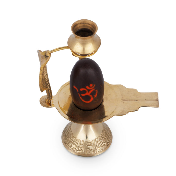 Black Shiva Lingam Statue With Nag Dhara Pot - 5 x 4 Inches | Brass Idol/ Shiv Ling Statue for Pooja