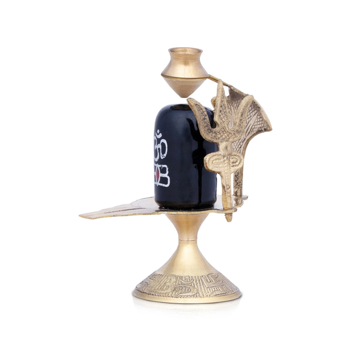 Black Shivling with Nag Dhara Pot - 5.5 Inches | Brass Idol/ Shiva Lingam/ Mahadev Shivling for Pooja